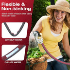 2026 Upgraded Non-Expanding Garden Hose - 25FT Lightweight Flexible, High-Pressure Anti-Kink/Burst-Resistant Lead-Free Outdoor Water Hose (Gray/Red)