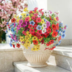 ATTGREAT Artificial Flowers Outdoors Spring Faux Flowers UV Resistant Fake Flowers Daisy Plastic Greenery Plnats Outside Bulk for Garden Hanging Planter Patio Porch Home Decor, 12 Bundles (Multicolor)