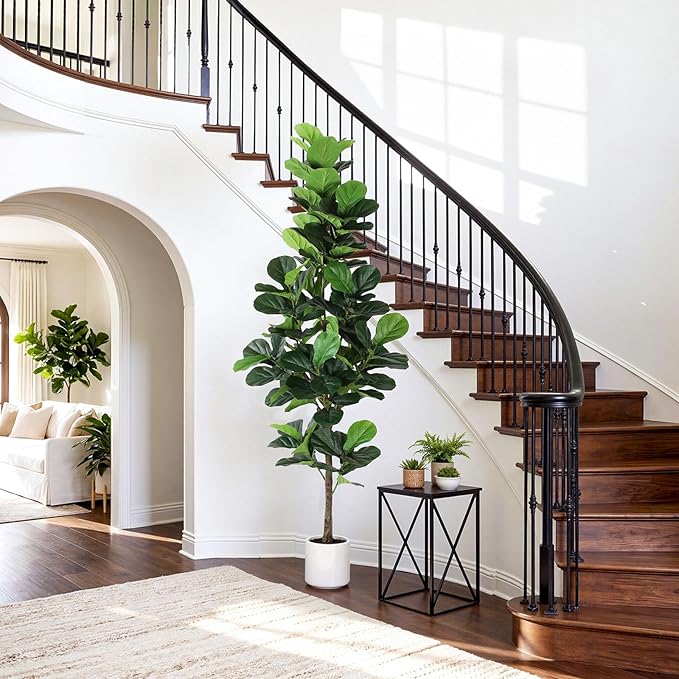 Artificial Fiddle Leaf Fig Tree 7FT with Planter Faux Trees Indoor Tall Artificial Tree, Stable Base, 128 Realistic Leaves, for Indoor/Outdoor Home Office Living Room Decor, Housewarming Gift