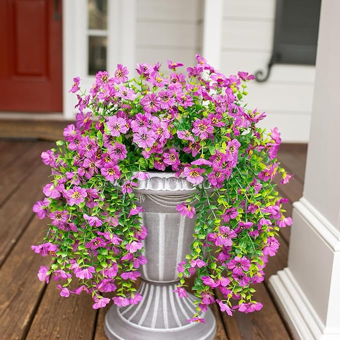 HyeFlora Artificial Flowers for Outdoors Garland Decoration, 2Pcs Purple Fake Hanging Flowers, UV & Fading Resistant, Faux Decor for Home Porch Patio Balcony Planter Yard