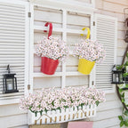 Bassion 24 Bundles Artificial Flowers for Outdoors Decoration, UV Resistant White Silk Fake Faux Flowers Artificial Plants for Outside Window Box Porch Garden Home Decor