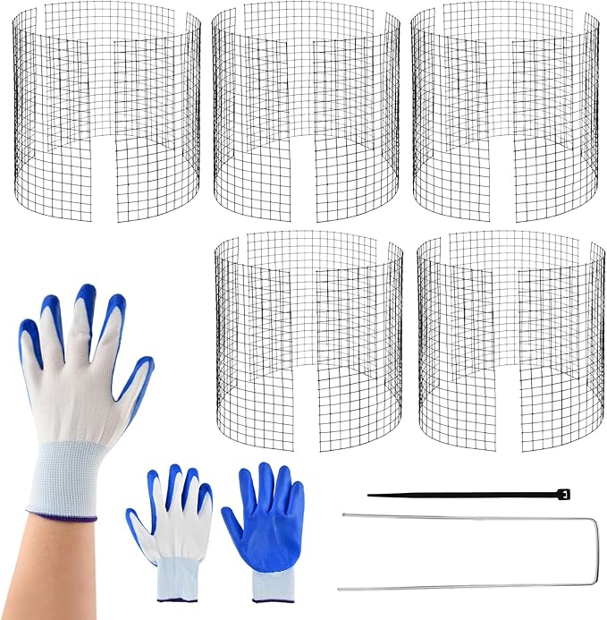 5 Pack Round Plant Protector from Animals, 12'' x 12'' Metal Plant Cages, 15 PCS Metal Mesh to Keep Animals Out, Garden Protection Bunny Barricades, Wire Plants Protectors for Rabbits Chicken Duck