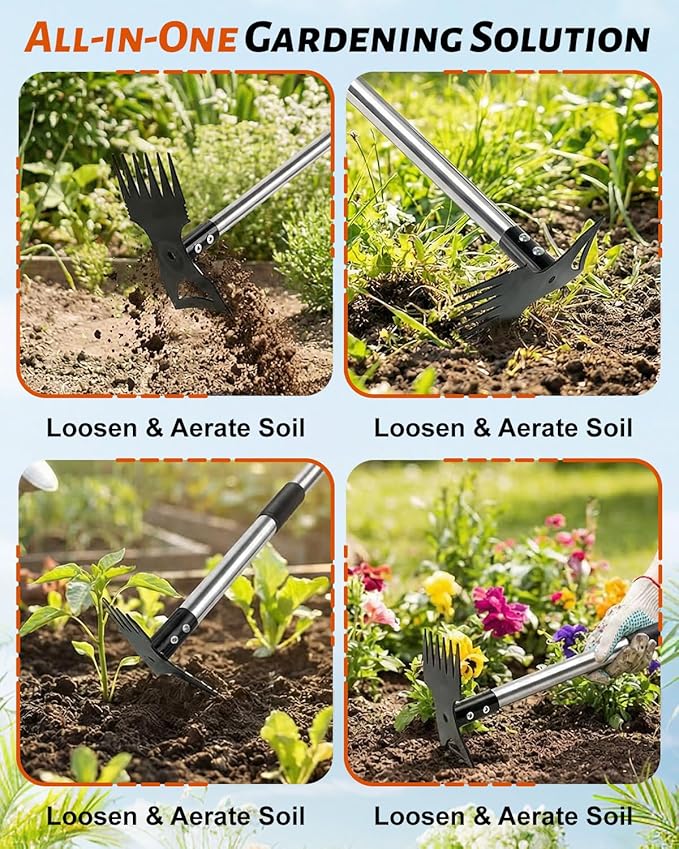 Weed Puller Tool with 70" Long Handle, Heavy Duty 2-in-1 Weeder & Garden Hoe, Uprooting Tool for Lawn, Yard, Patio & Garden, Hand Weed Rake for Efficient Gardening (70 inch)