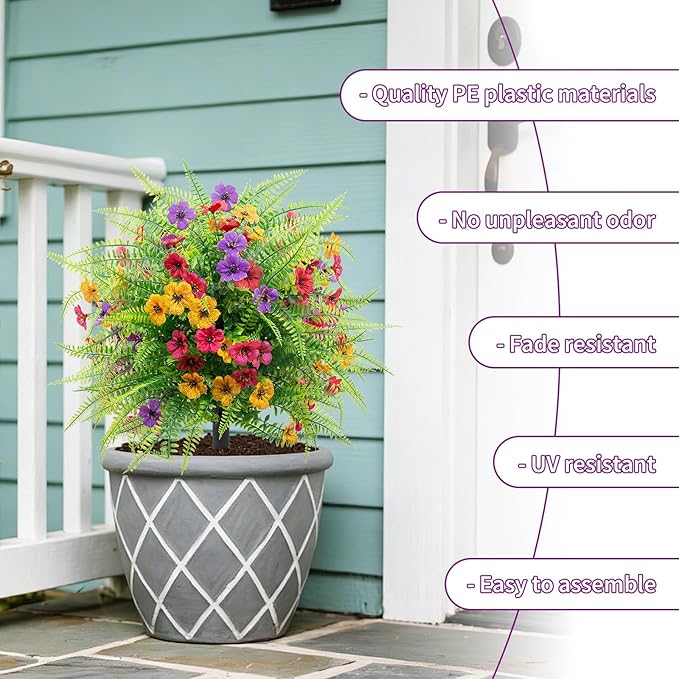 2 Pack Artificial Boxwood Topiary Ball Trees with Colorful Flowers for Outdoor - 23" UV Resistant Artificial Outdoor Shrubs Fake Bushes with Ground Spike for Front Porch Patio Garden Yard - Daisy&Fern