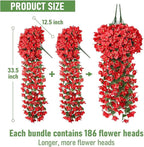 ATTGREAT Artificial Bougainvillea for Outdoors Faux Plants UV Resistant Flowers Fake Plastic Plants Realistic Silk Flowers for Porch Planter Garden Outside Hanging Decoration, 2Pcs (Red)