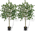 2 Pack Ficus Artificial Trees for Outdoors Indoor, 4ft Big Fake Plants with Pot and Realistic Leaves, Faux Plants Tall Outdoor for Home,Office, Living Room, Garden Decor