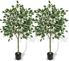 2 Pack Ficus Artificial Trees for Outdoors Indoor, 4ft Big Fake Plants with Pot and Realistic Leaves, Faux Plants Tall Outdoor for Home,Office, Living Room, Garden Decor
