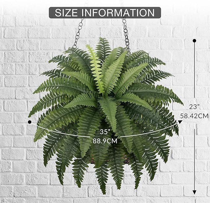 Fake Ferns - Set of 2 Faux Boston Ferns Large Artificial Plants, 40 Leaves per Bouquet, 35 Inches Large Artificial Ferns for Outdoors/Indoor Home, Office, Garden Decoration