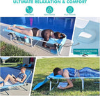 Tanning Chair with Umbrella UPF 50+ Adjustable, Heavy Duty Folding Chaise Lounge Outdoor, Lay Flat 5-Position Recliner for Sun Outside Sunbathing Reading Beach Pool Lawn, 300LBS