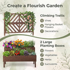Giantex Raised Garden Bed with Trellis, 2-Tier Standing Planter Box with Legs and Drain Holes, Outdoor Elevated Garden Trellis for Vine Climbing, Flower Vegetable Fruit Herb Growing, Coffee Brown