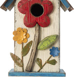 Glitzhome Bird House for Outdoor Hanging, 10.2" H Garden Decorative Birdhouse Pet Cottage Distressed Wooden Bird House for Outside, Bird Nest Box for Bluebird Wren Chickadee Sparrow, Flower White