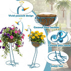 J-Fly Peacock Metal Plant Stand 2 Sets Flower Pots Holders, Planters for Outdoor Indoor Plants with Coconut Pots, Front Porch Garden Balcony Patio Decor for Plant, Valentine Decoration Gifts
