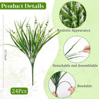 24 Bundles Artificial Plants Flowers Outdoor, Faux Lavender Flowers Fake Monkey Grass UV Resistant Plastic Plant for Porch Garden Patio Window Home Decor, White