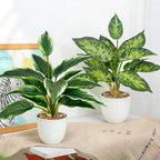 2 Pack Artificial Potted Plants, 16" Fake Plants Indoor in White Pots for Home Bathroom, Office Desk, Shelf - Realistic Faux Greenery Desk Plants for Living Room, Kitchen, Farmhouse Decor
