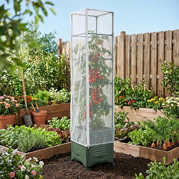 2 Pcs Garden Bird Netting Plant Cover for Square Tomato Cage, 78.7" x 21.6" Insect Bird Barrier Tomato Cage Net with Zipper & Drawstring, Tomato Trellis Netting Protection Cover for Protecting Plants