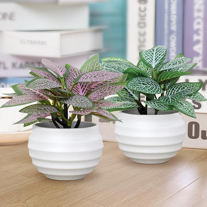 Artificial Potted Plants Set of 6, Bathroom Decor 3.94" Mini Fake Plants in Plastic Pots - Realistic Fake Greenery for Home, Office, Desk, Bathroom & Kitchen Decor,Small Plants Gift Set