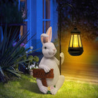 Rabbit Statues Solar Lantern Waterproof Light Resin Statue for Outside Balcony Garden Decor for Outside Gift for Grandma Women (Rabbit Lantern White)
