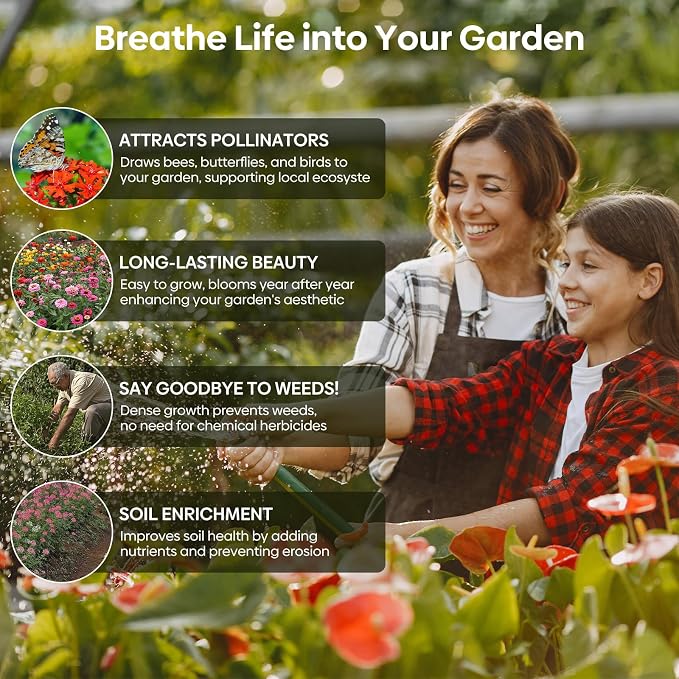 Groundio Wildflower Seeds Bulk, 4 Ounce, 200,000+ Seeds, 26 Varieties Annual & Perennial Flower Seeds Mix with Zinnia, Milkweed, Butterflyweed, Attracts Pollinators, Plant in Spring or Fall