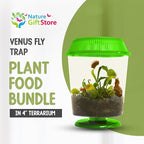 Venus Fly Trap Live Plant with 4.5" Green Terrarium + Carnivorous Plants Food Bundle with Feeding Tweezers - Carnivorous Plant Soil and Live Venus Flytrap