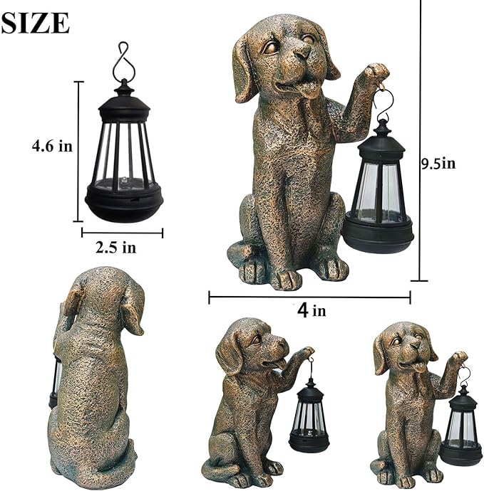 Statue Garden Dog with Solar Lantern - Ideal Gifts for Outdoor Patio, Figurine for Year Dogs – Gift for Mom, Grandma, Dog Lovers,Birthdays Housewarming Present