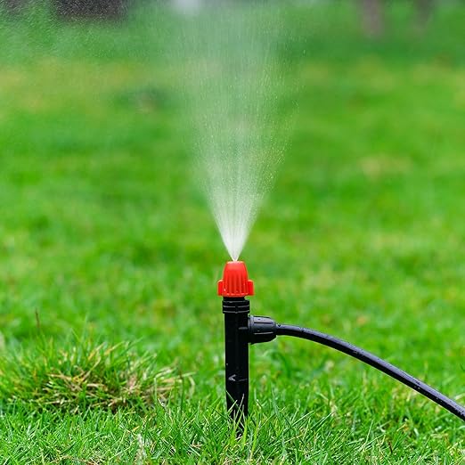 Drip Irrigation Emitters for 1/4" Tubing: Adjustable 360 Degree Drip Spray Emitters with Lock Barbed - Misting Drippers with Stake for Garden Watering System(30pcs)