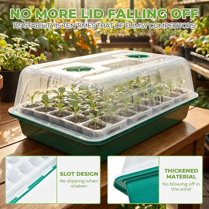 HIRALIY 80 Cell Seed Starter Tray Kits, Reusable Plant Germination Trays, Easy Transplanting, with Humidity Domes and Bases, for Starting Vegetable, Flower & Herb Seeds, Indoor Gardening, Greenhouse
