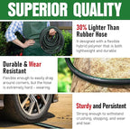 Heavy Duty Garden Hose 50 ft, NON-EXPANDABLE Water Hose with 10 Function Spray Nozzle, Lightweight Kink-less Hybrid Hose with Swivel Handle, Male to Female Fittings