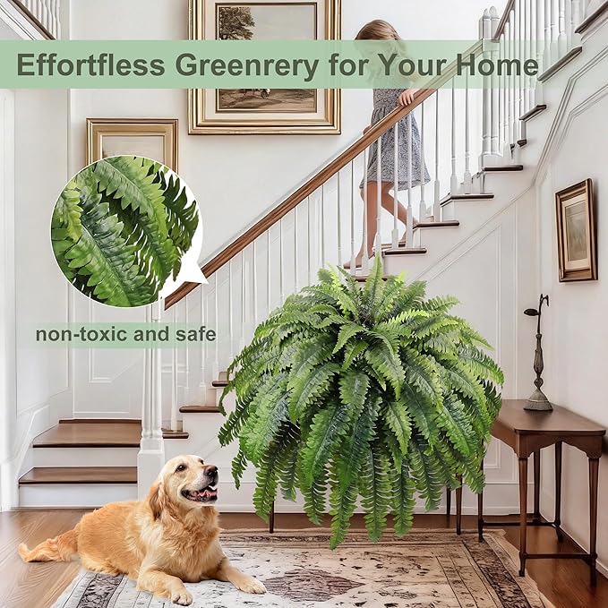 51" Fake Ferns Artificial Plants Large, 96 Fronds Artificial Ferns for Outdoors and Indoors, Realistic Extra Large Faux Boston Fern with Vines for Planter Porch Patio Home Office Decor, UV Resistant