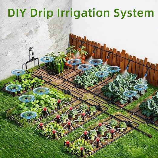 Drip Irrigation System,248FT Automatic Garden Watering System with 1/2" & 1/4" Fast-Lock Tubing Adjustable Nozzles & Sprinklers,Quick-Connect Drip Irrigation System Kit for Garden,Lawn,Potted Plants