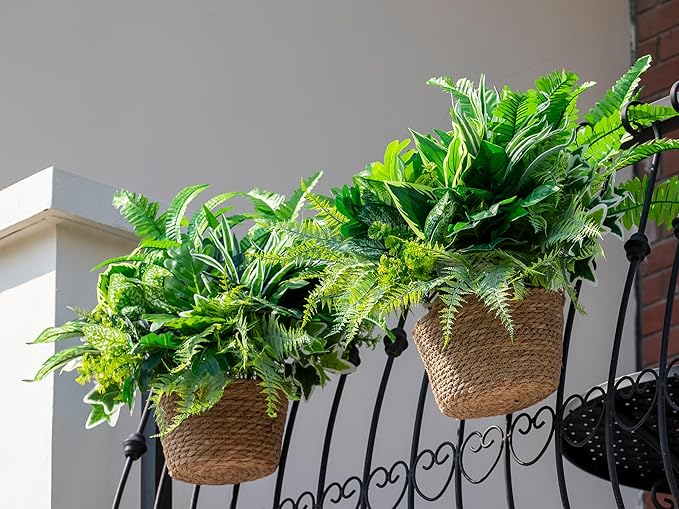 Green Moon 14 Bundles Artificial Plants Outdoor, Faux Plants Outside UV Resistant Fake Greenery Shrubs for Home Planter Garden Patio Front Porch Yard Decor