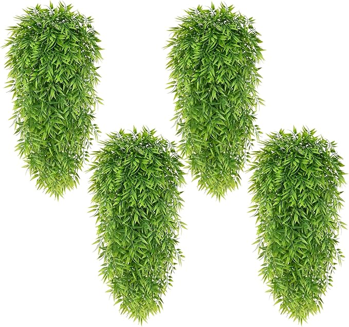 Waipfaru 4Pcs Artificial Hanging Plants, Fake Willow Leaves Vines Fake Hanging Plants for Outdoors UV Resistant Plants Outdoor Faux Plants Indoor Bedroom Living Room Porch Shelf Decor