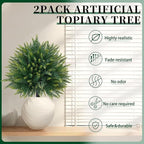 2 Pack Artificial Cedar Topiary Trees with Ground Spike, Fake Pine Shrubs Bushes, UV Resistant Faux Evergreen Cypress Tree Plants for Indoor Outdoor Planters Front Porch