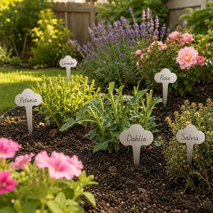 30 Pack Metal Plant Labels 6-1/2" x 3-1/2" Stainless Steel Outdoor Reusable Nursery Plant Name Tags Waterproof Garden Seed Labels Makers for Flowers Vegetable Pots Seedlings Herbs