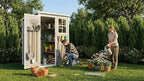 5x3 FT Outdoor Storage Shed with Floor & Window, All-Weather Resin Garden Tool Shed, Waterproof Plastic Garden Shed with Lockable Door, Vents & Roof Rainwater Drainage for Backyard, Garden, Poolside