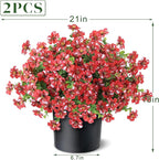 Artificial Morning Glory & Eucalyptus Topiary Trees - Set of 2 Faux Silk Flower Potted Plants, UV-Resistant Fake Outdoor Morning Glory Bushes for Front Door, Yard, Farmhouse, Garden Decor (Red)
