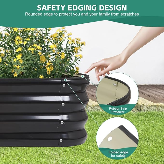 Galvanized Raised Garden Bed - Modular Garden Planter Bed Outdoor | Steel Raised Bed Kit with Bracing Rods, Gloves for Gardening Vegetables Fruits and Flowers (5x3x1ft (1Pack) Gray)