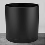 FaithLand 8-Inch Modern Cylinder Planter, Thick-Walled Plastic Plant Pot with Drainage Holes and Detachable Saucer, Matte Black, Ideal for Indoor & Outdoor Plants Flowers