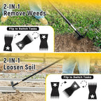 Weed Puller Tool with Long Handle 68", 2-in-1 Manual Weeds Remover, Heavy Duty Weed Rake and Garden Hoe Combo, Stand Up Weeder Uprooting Weeding Pull Tool for Garden Yard Lawn Patio