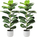 Suntee 2 Pack Artificial Fiddle Leaf Fig Tree, 30" Ficus Lyrata Fake Plants with White Planter, Floor Plant Outdoor Faux Plants for Living Room, Corner, Office, Patio, Windowsill Decor
