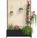 Metal Planter Box with Trellis Privacy Screen, Raised Garden Bed with Trellis & Wheels, Privacy Planters for Patio, Planter Box with Drainage Holes for Climbing Plants, Flower, 73"x 47"x 16", Wood