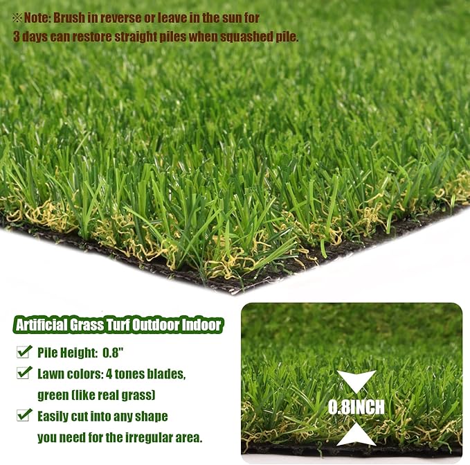 Heyroll Realistic Artificial Turf Grass, 13 FT X 50 FT Artificial Synthetic Fake Grass, 20MM Green Turf Rug Pet Dogs Lawn Mat with Drainage Holes for Indoor Outdoor Patio Garden Landscape/Custom Size