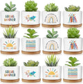 Sieral 12 Pcs Thank You Employee Appreciation Gift Succulent Pots Social Worker Gift Ceramic Plant Pot with Bamboo Tray Succulent Planter for Coworker Teacher, Plants Excluded (Social Worker)