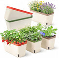 OurWarm Self Watering Pots for Indoor Plants, 6 Pack 10.5 Inch Plastic Window Herb Planter Box with Water Level Indicator, Modern Decorative Windowsill Planters for Herbs, Flowers, Seedlings