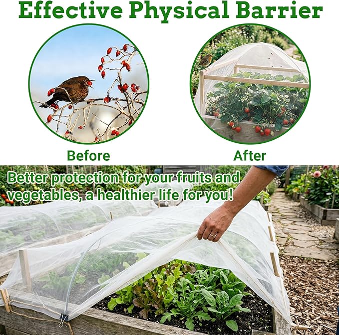 Ultra Fine 4'x10' Garden Netting,Pest Barrier & Bird Netting, Plant Mesh Net Row Cover for Garden,Greenhouse,Patio,Raised Beds, Protecting Vegetables, Flowers, Trees