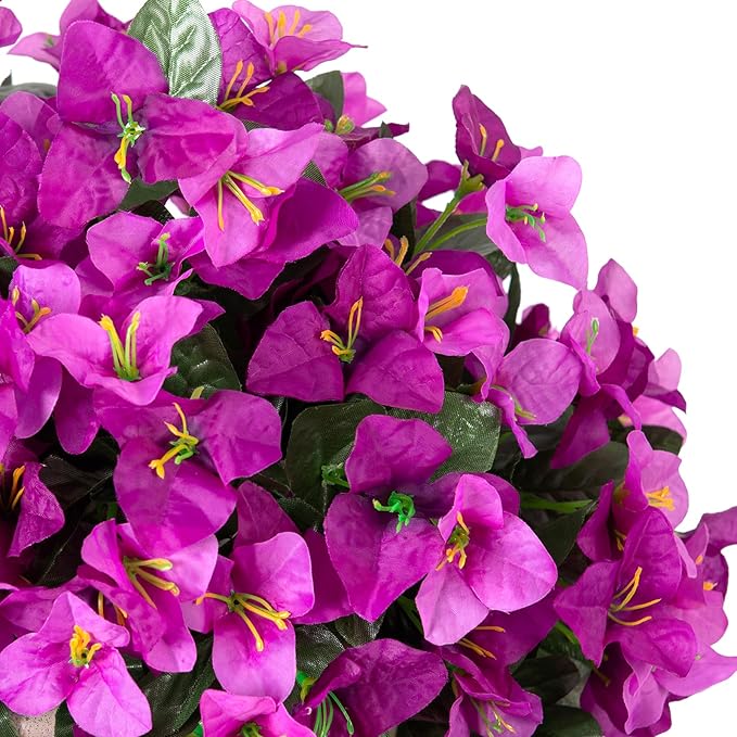 2 pcs Artificial Faux Bougainvillea Flowers Plants for Outdoor Outside Summer Decoration, Fake Silk UV Resistant Long Trailing Vines for Front Door Porch Planter Balcony (Double Lotus)
