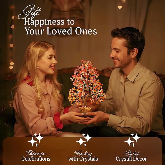 YATSKIA Carnelian Crystal Gem Tree, Stone Tree, Wealth Stones and Crystals, Crystal Tree for Positive Energy, Home Decor Gifts Money Tree Feng Shui