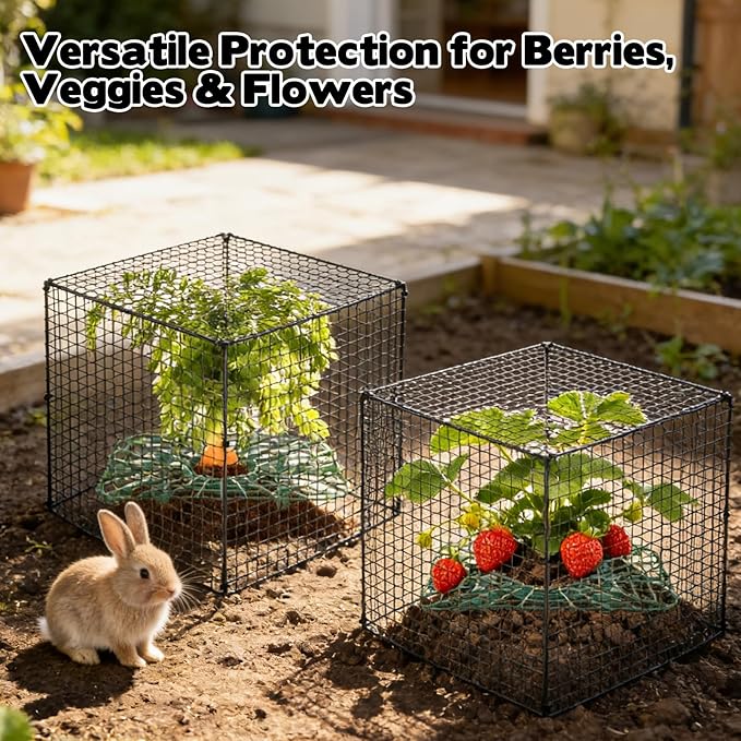 6 Set Upgraded Strawberry Protection Supports with Wire Plant Protectors from Animal Sturdy Metal Wire Plant Cages Mesh Plant Cover Strawberry Growing Racks Planting Stand for Garden,12 Inch Square