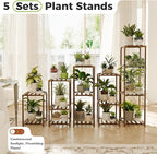 Bamworld Plant Stands Indoor 5 Sets Plant Shelves Outdoor Wooden Plant Holder for Multiple Plants Flower Stands for Living Room Balcony Garden Patio Lawn Window