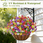 Alupssuc 20 Bundles Artificial Flowers for Outdoor Indoor Decoration, UV Resistant No Fade Fake Plants Eucalyptus, Colorful Faux Spring Flowers for Outside Yard Porch Patio Garden Home Window Box