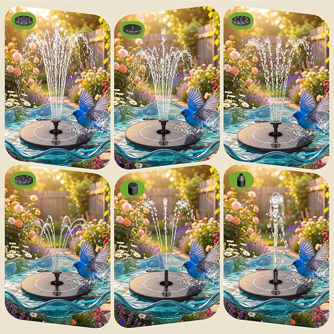 AISITIN DIY Solar Fountain Pump for Water Feature with 3.9ft Cord, Solar Bird Bath Fountain with 6 Nozzles, Solar Powered Water Floating Fountain for Bird Bath, Garden, Ponds Fish Tank, Outdoor